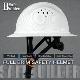 SAFEBUILDER full brim carbon fiber hard hat side view showing durable pattern.