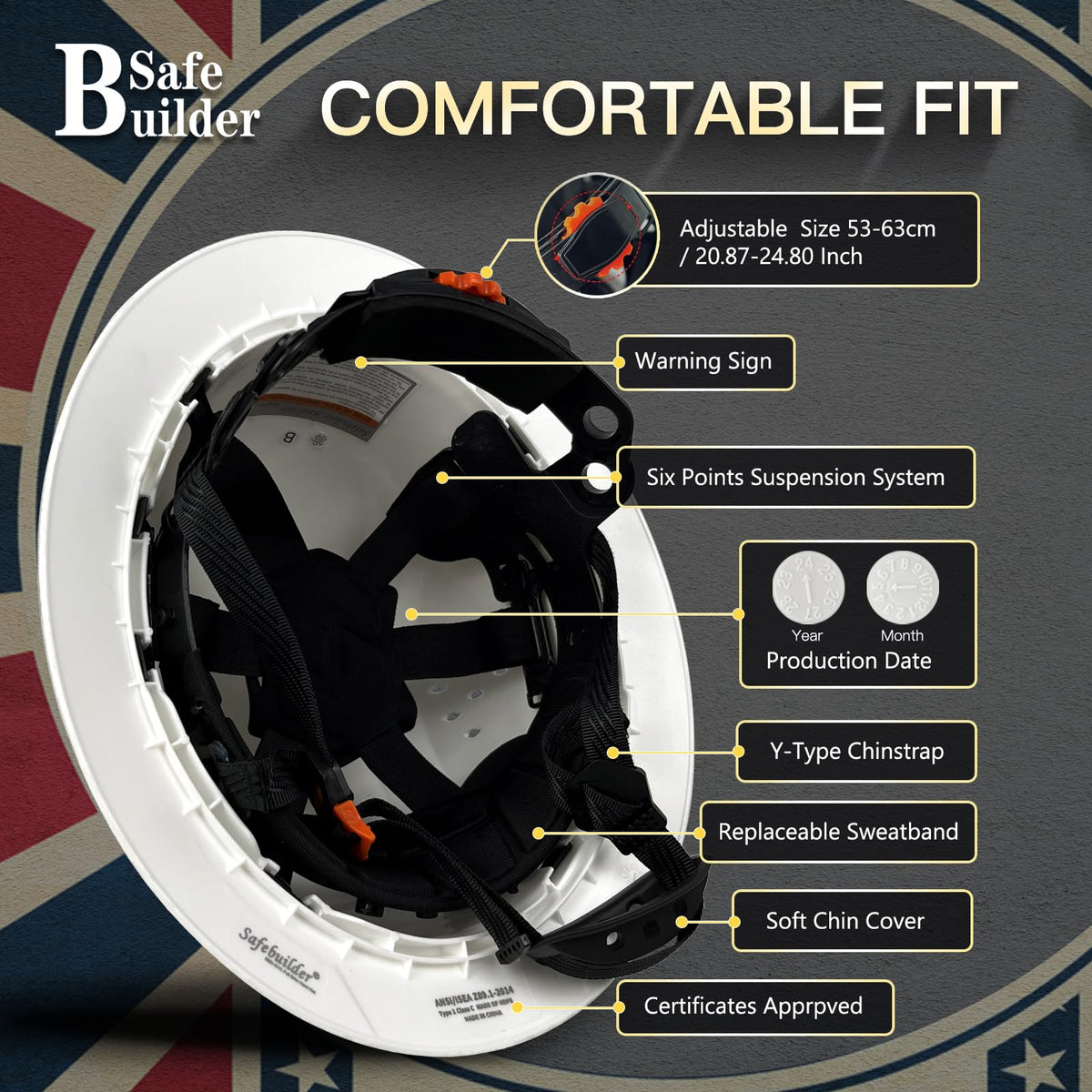 SAFEBUILDER SBD-G1C 6-point suspension system for a secure, comfortable fit