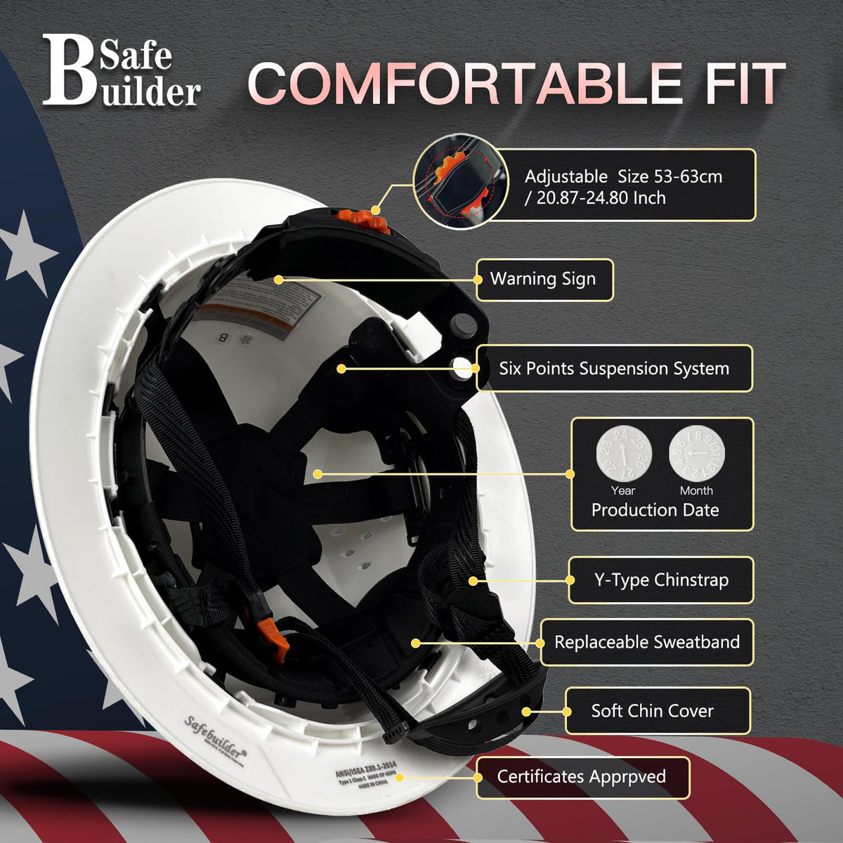 SAFEBUILDER SBD-G1C six-point suspension for secure fit and support.