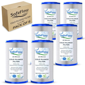 SafeFlow Essentials 20 micron cold plunge filter showing clear water and sediment reduction