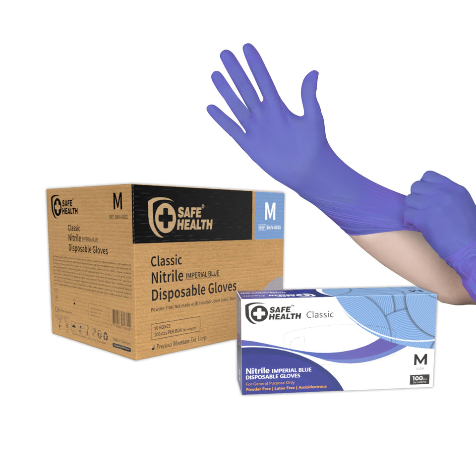Safe Health nitrile imperial blue gloves box for professional use across industries