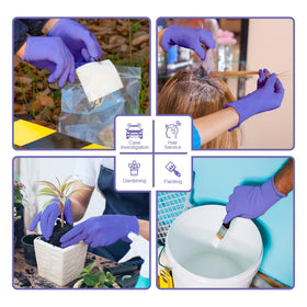 Safe Health nitrile imperial blue gloves closeup pack showing powder-free design