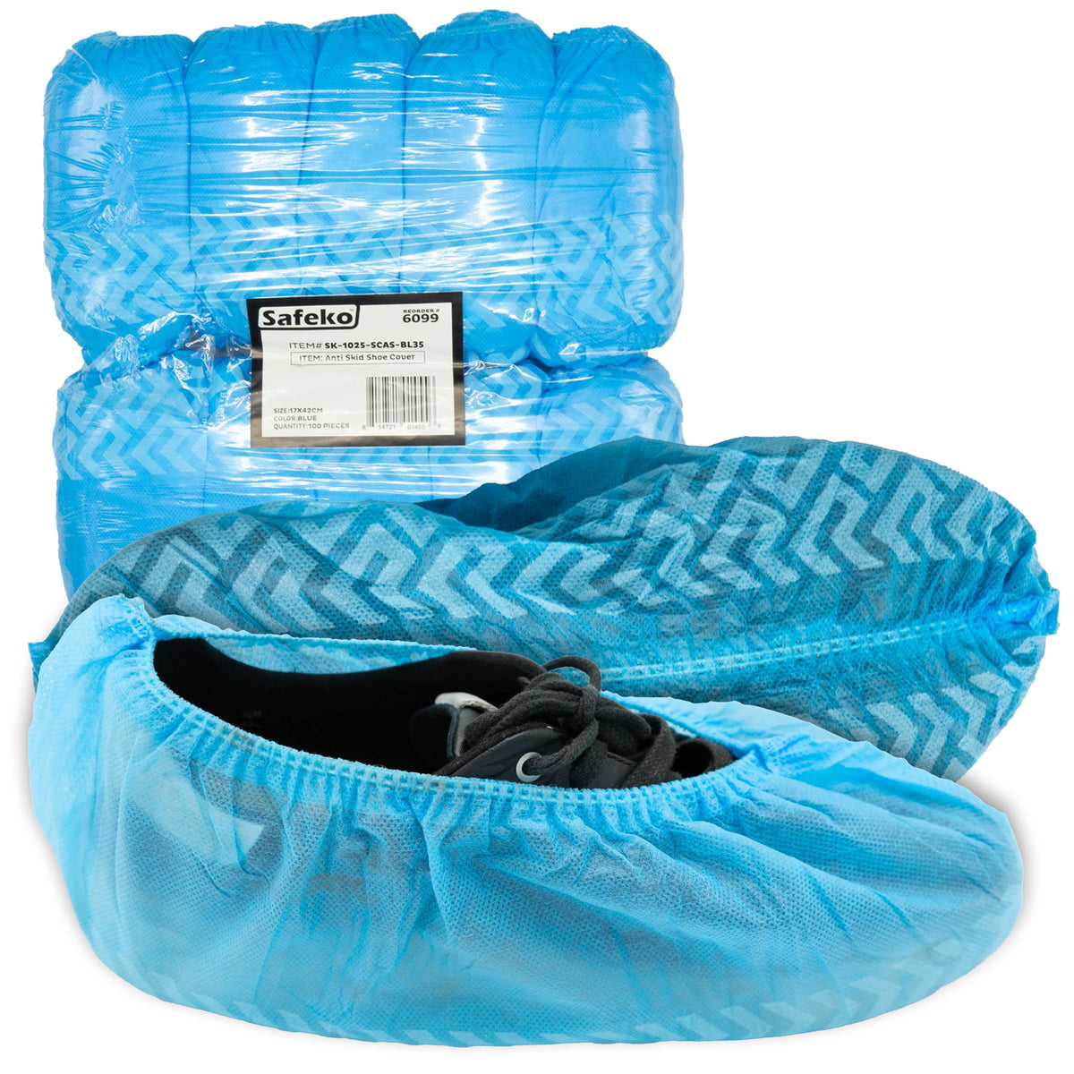 Safeko premium disposable boot covers showing non-slip blue sole for floor protection