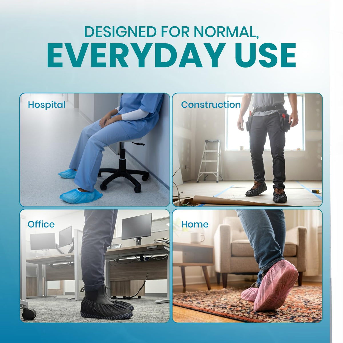 SAFEKO boot covers shown with soft elastic fit for comfortable wear
