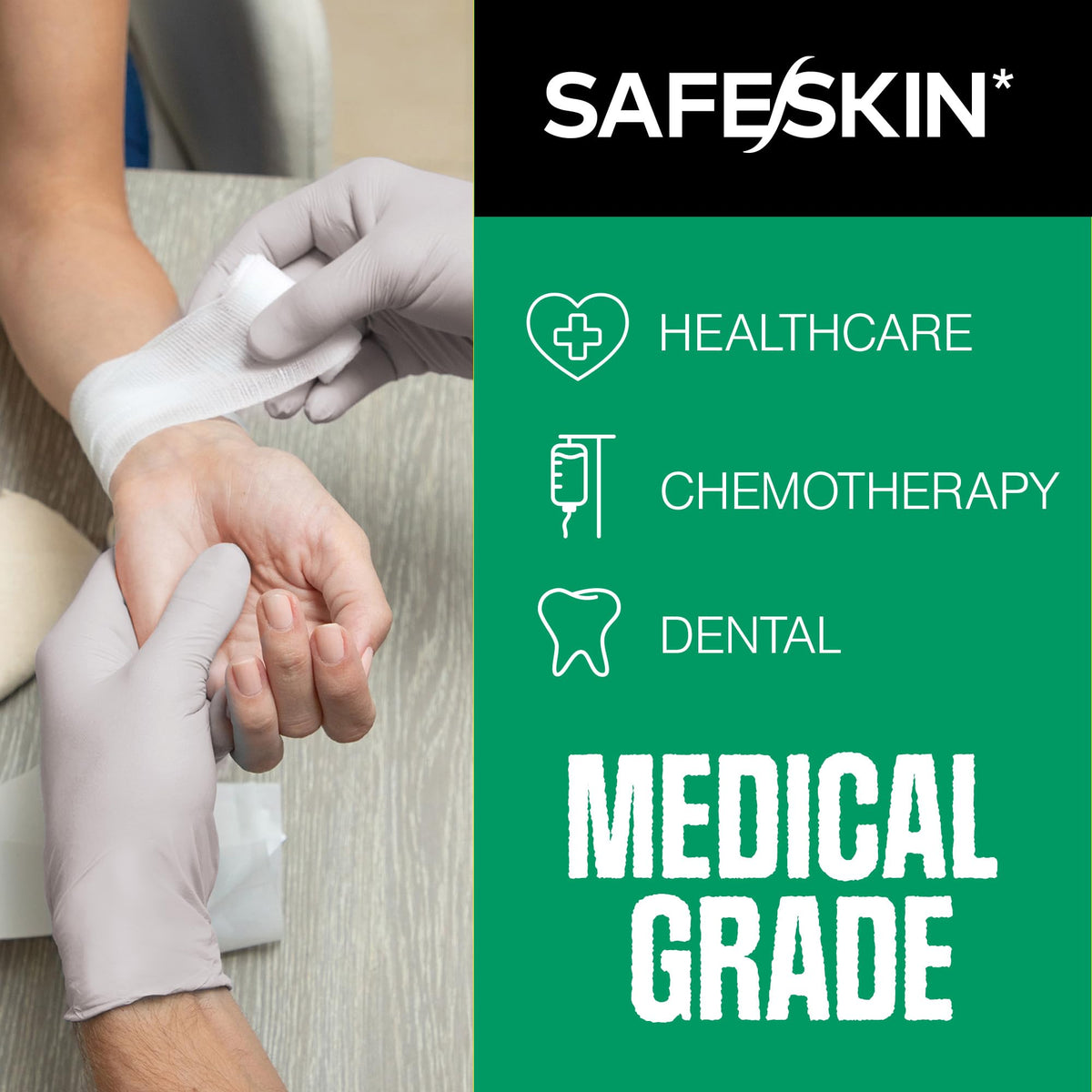 Ambidextrous SAFESKIN nitrile gloves fit either hand for versatile use.