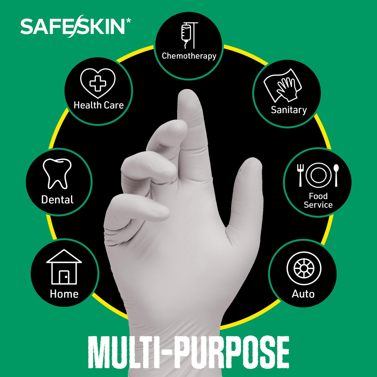 Medical exam-ready SAFESKIN nitrile gloves designed for hygiene-conscious environments.