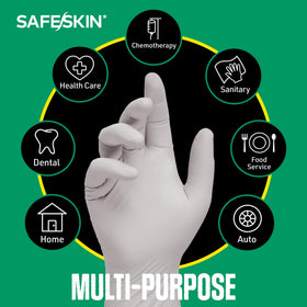 Medical exam-ready SAFESKIN nitrile gloves designed for hygiene-conscious environments.