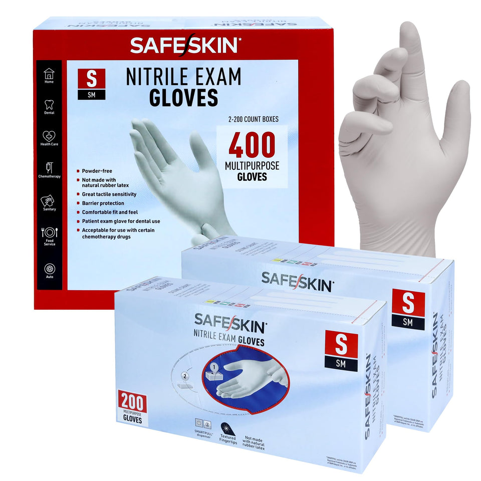 SAFESKIN nitrile gloves with SMARTPULL dispenser for fast, hygienic access.