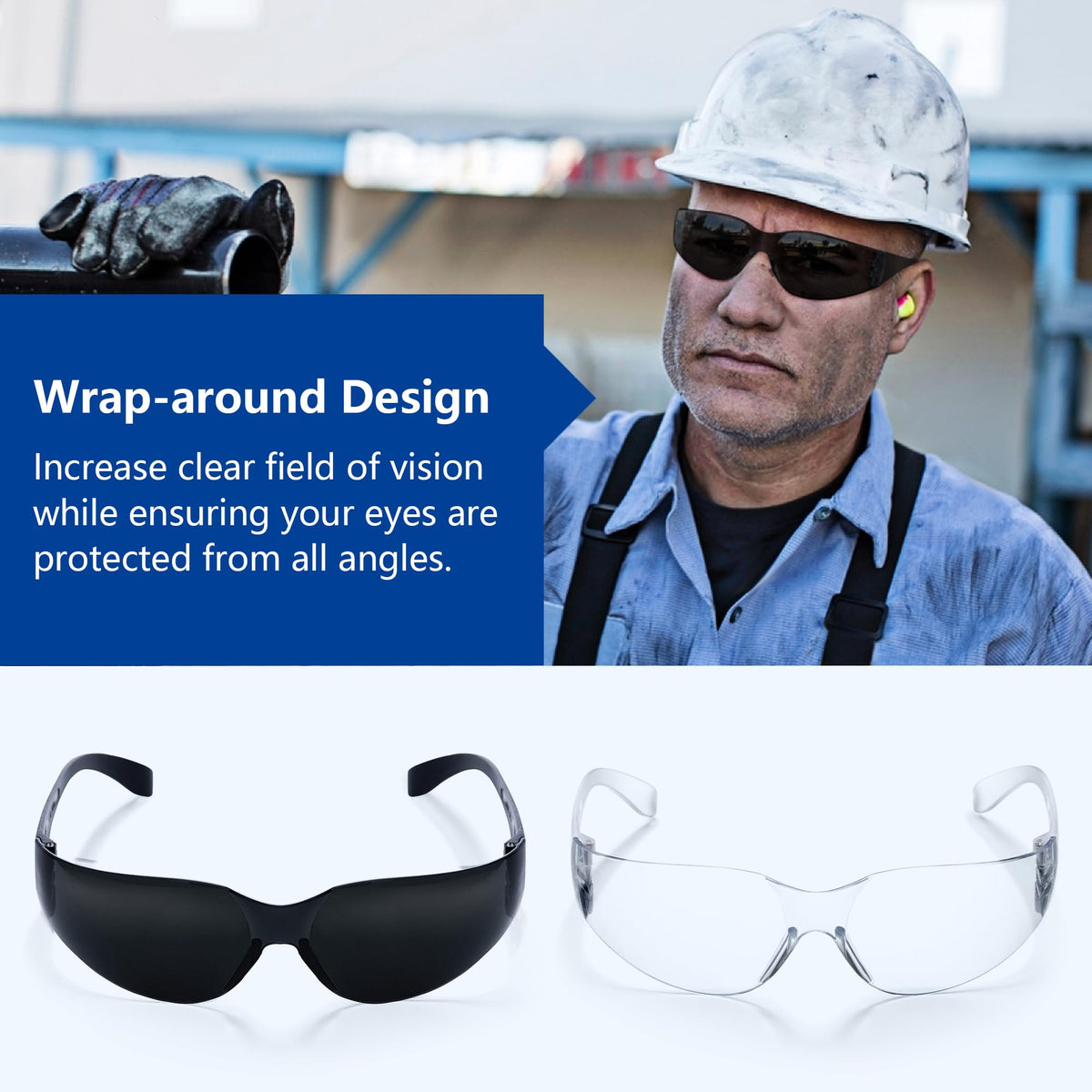 SAFETISAN lightweight goggles reduce pressure with flexible temples and curved tips.