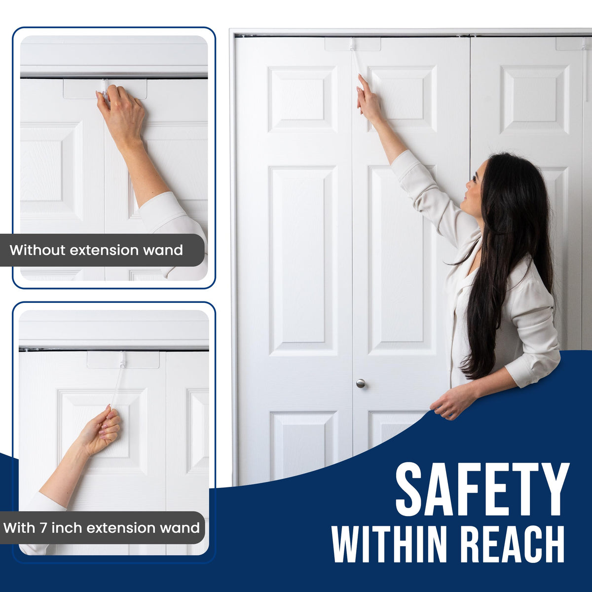 Safety Innovations adjustable fit for 1 1/8 to 1 3/8 inch doors.