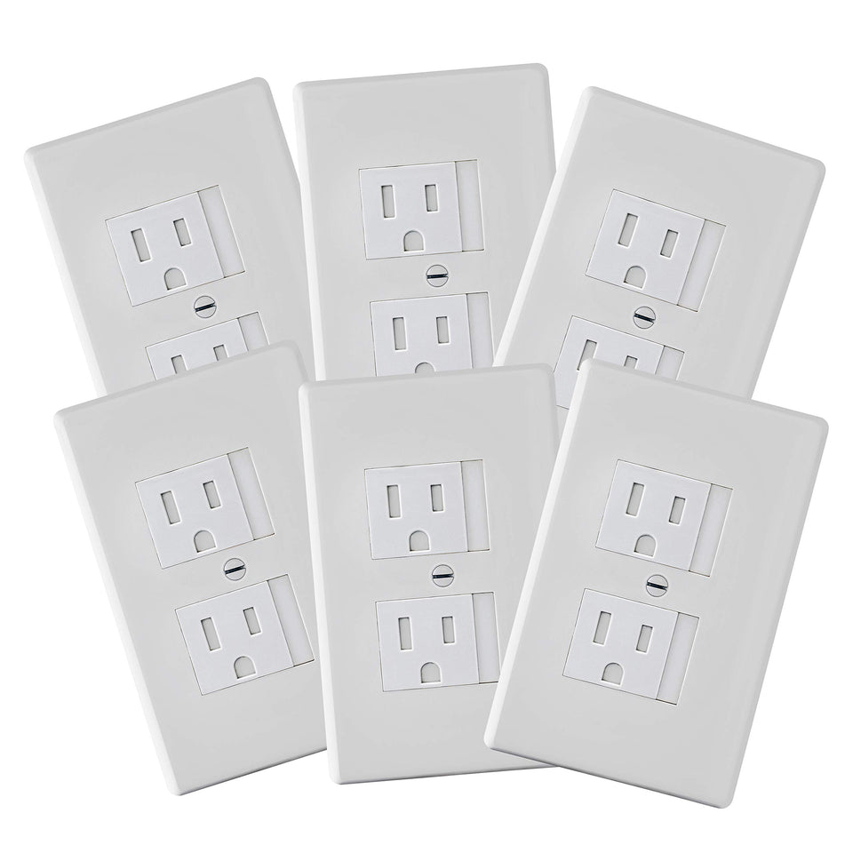 Safety Innovations self-closing outlet cover on a standard center-screw outlet in white