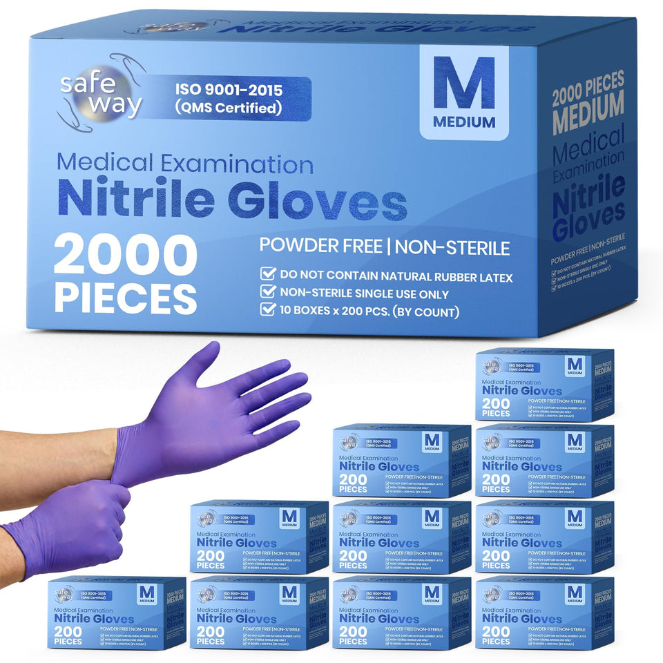 SAFEWAY USA nitrile gloves with textured fingertips for a secure grip during exams