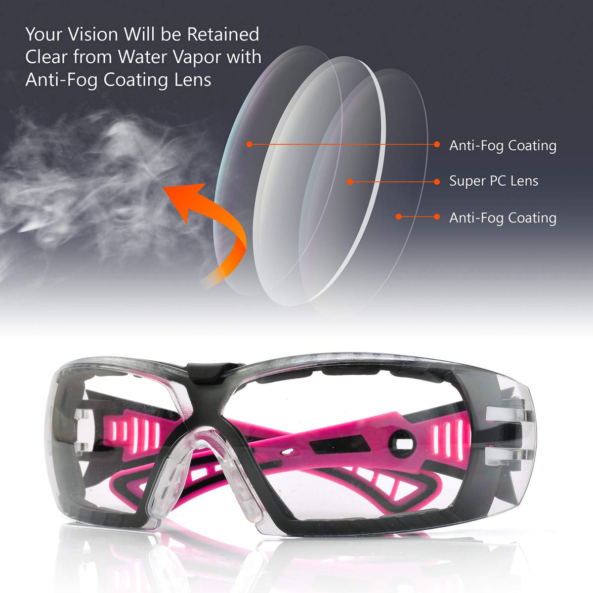 SAFEYEAR women's safety goggles with adjustable strap for secure fit during longer tasks.