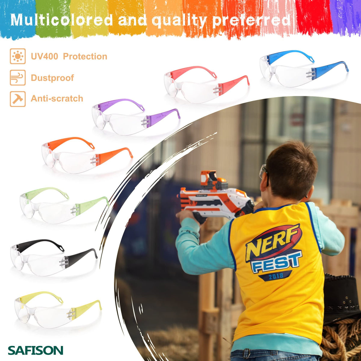 SAFISON kids safety glasses featuring ANSI Z87.1 protection for reliable impact resistance during experiments and crafts.