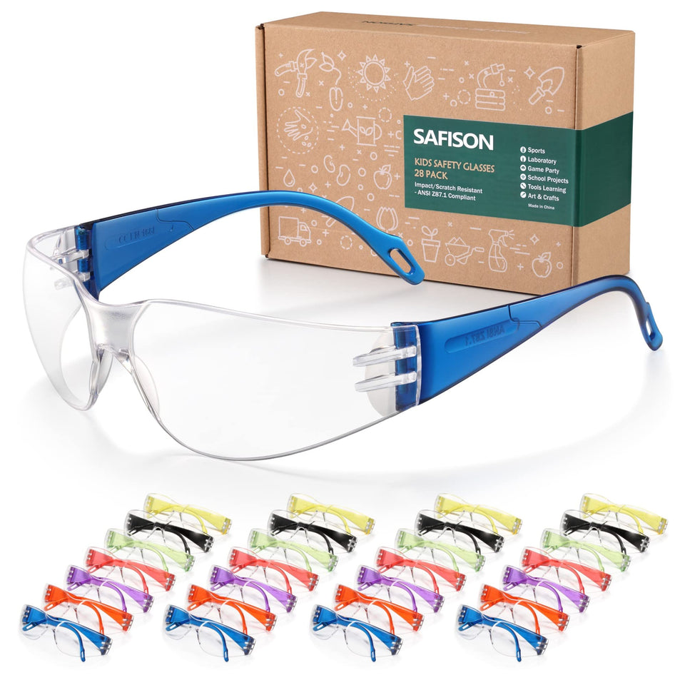 SAFISON kids safety glasses in a multicolor pack provide lightweight eye protection for school and play.
