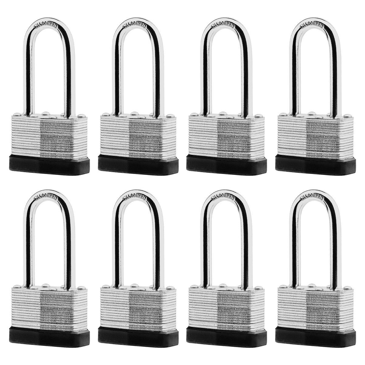 SafiSwords 8-pack keyed-alike padlocks with laminated steel body for easy key management.