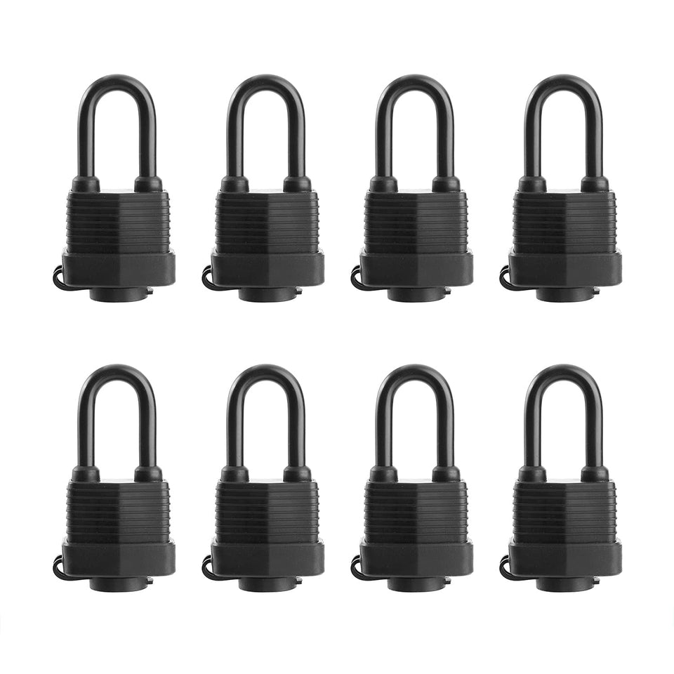 SafiSwords waterproof padlock pack of 8, front view for outdoor security.