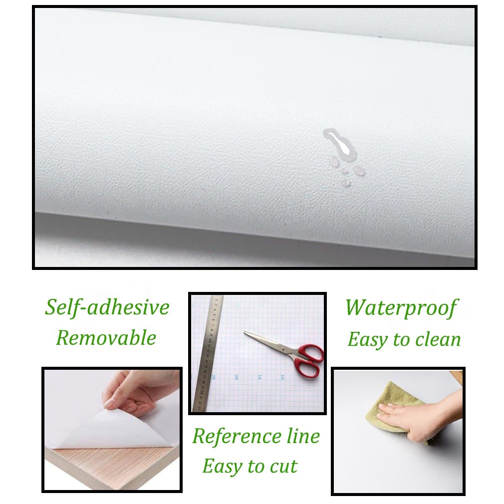 Safiyya white peel-and-stick application demonstrates easy, no-glue installation for a fresh look.