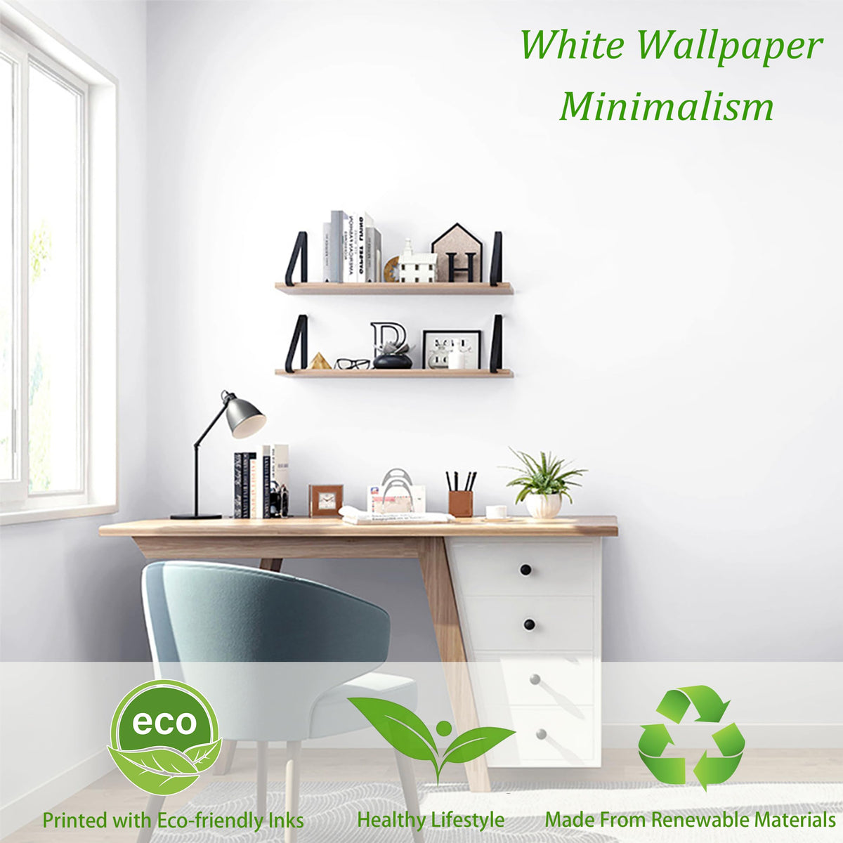 Safiyya waterproof white wallpaper cleans easily with a wipe for durable surfaces.