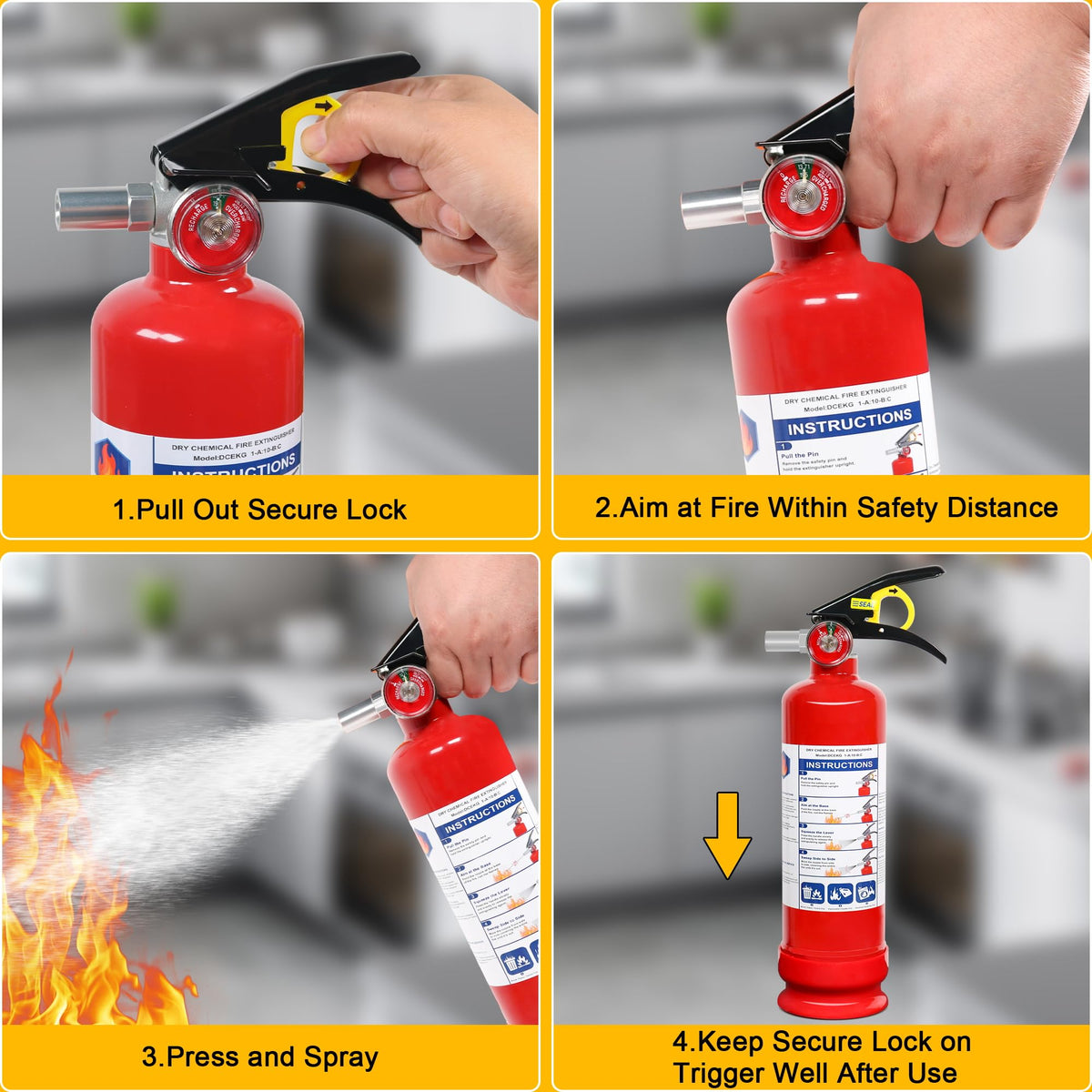 Sagafe extinguisher with a 15-foot discharge range in view