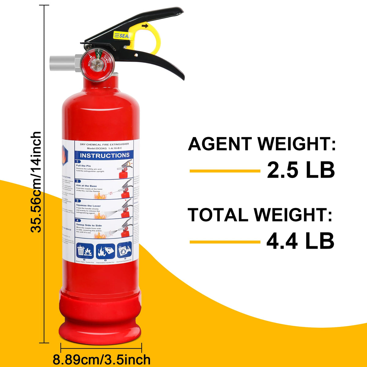 Sagafe extinguisher with ergonomic handle for easy grip.