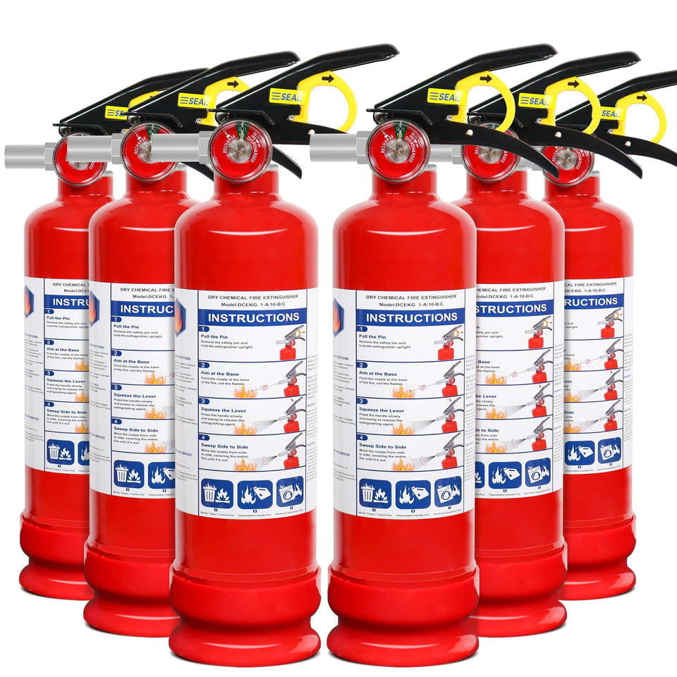 Sagafe 6-pack ABC extinguishers, front view, ready for home safety and quick access.