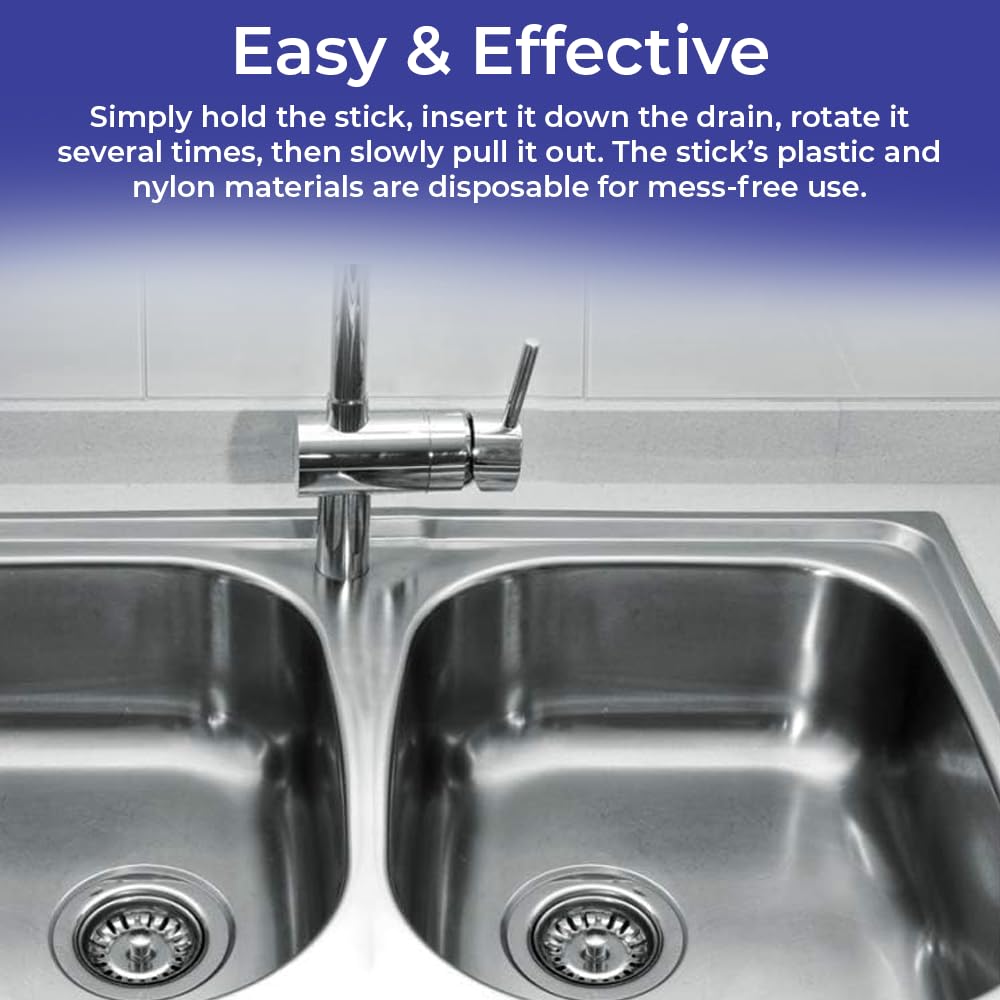 SAGEFINDS drain cleaning stick in sink eases clog removal