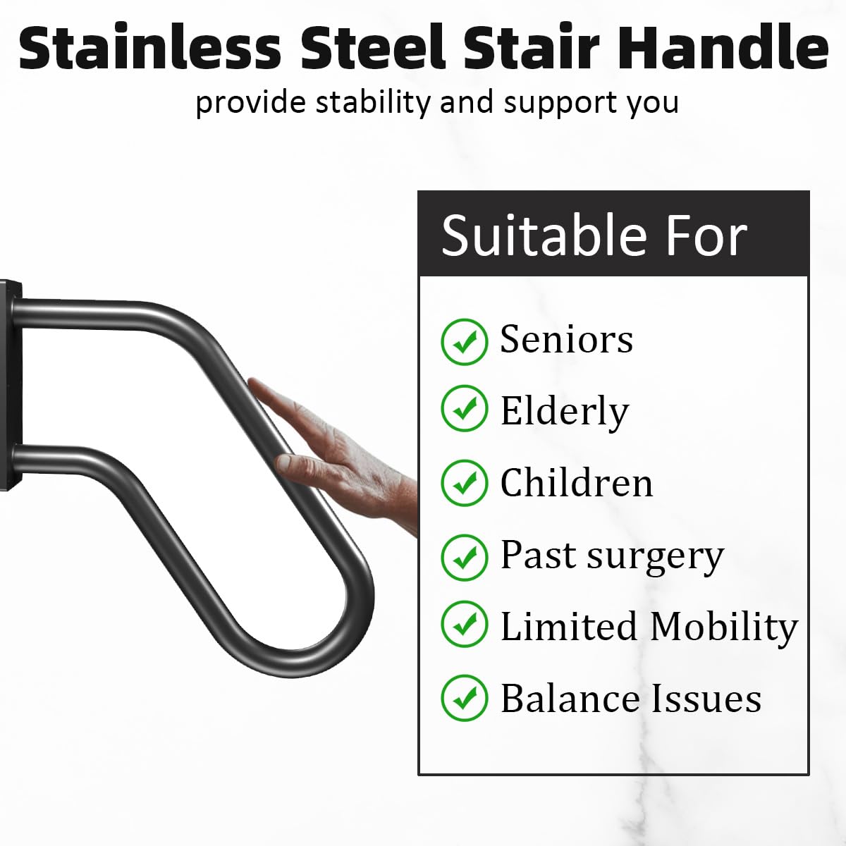 Sahans black powder coated outdoor handrail resists rust and weathering