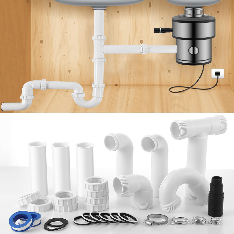 Saillong 27-pcs garbage disposal kit assembly for double sinks, promoting secure, leak-free connections.