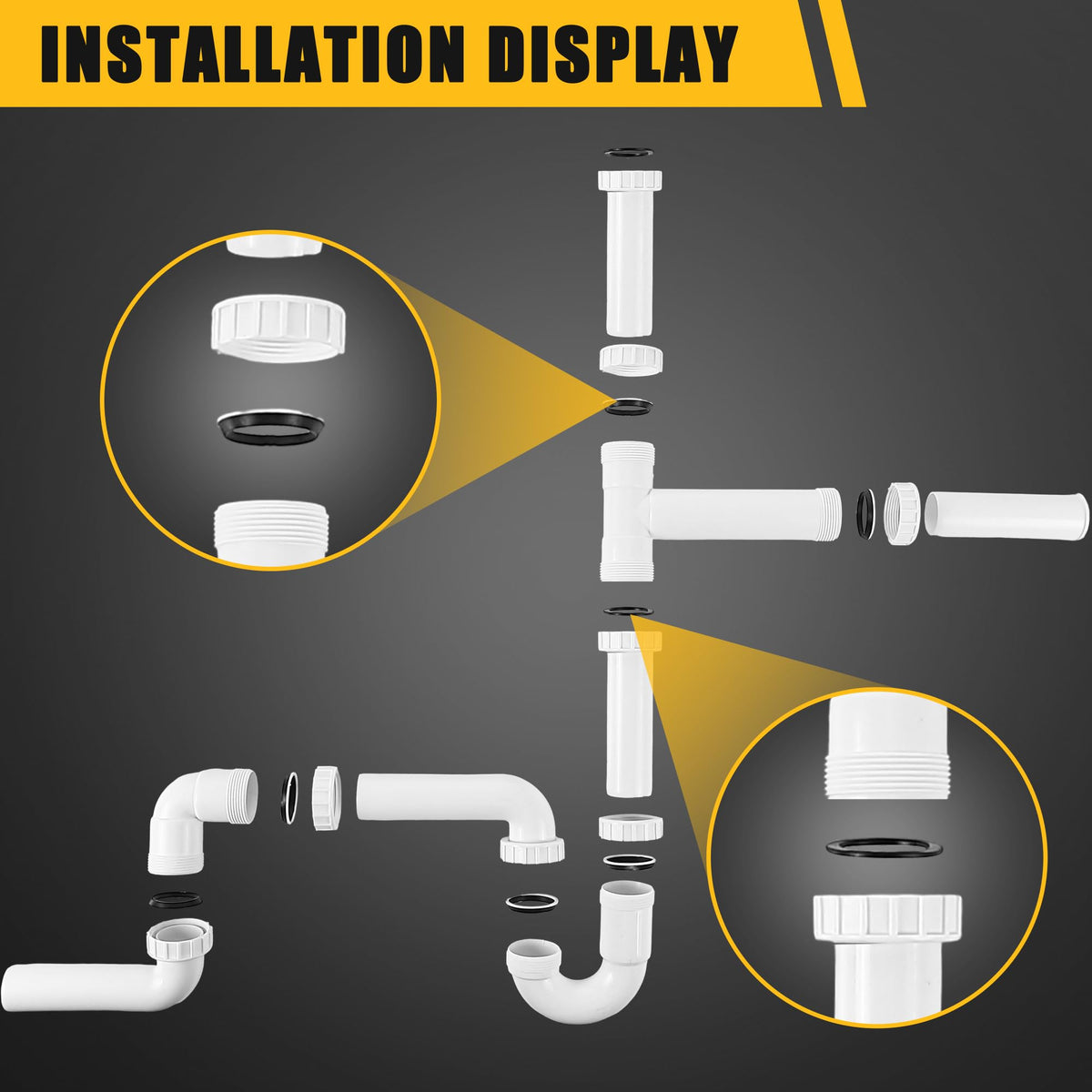 Saillong double sink drains connection with flexible slip joints for smooth water flow.