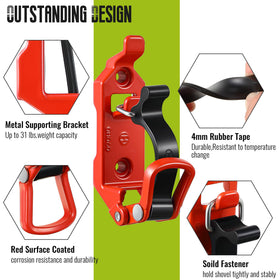 Saillong metal rubber clamps gripping a shovel securely on a rack