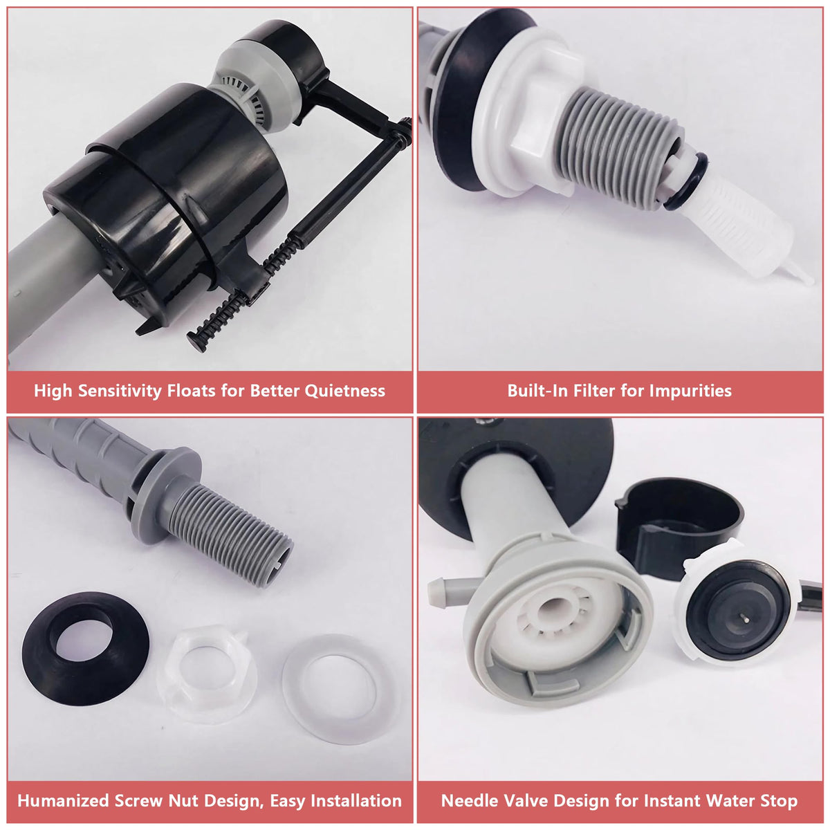 Saillong quiet fill valve operation reduces toilet noise during refills.