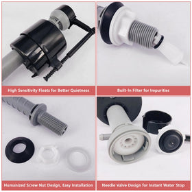 Saillong quiet fill valve operation reduces toilet noise during refills.