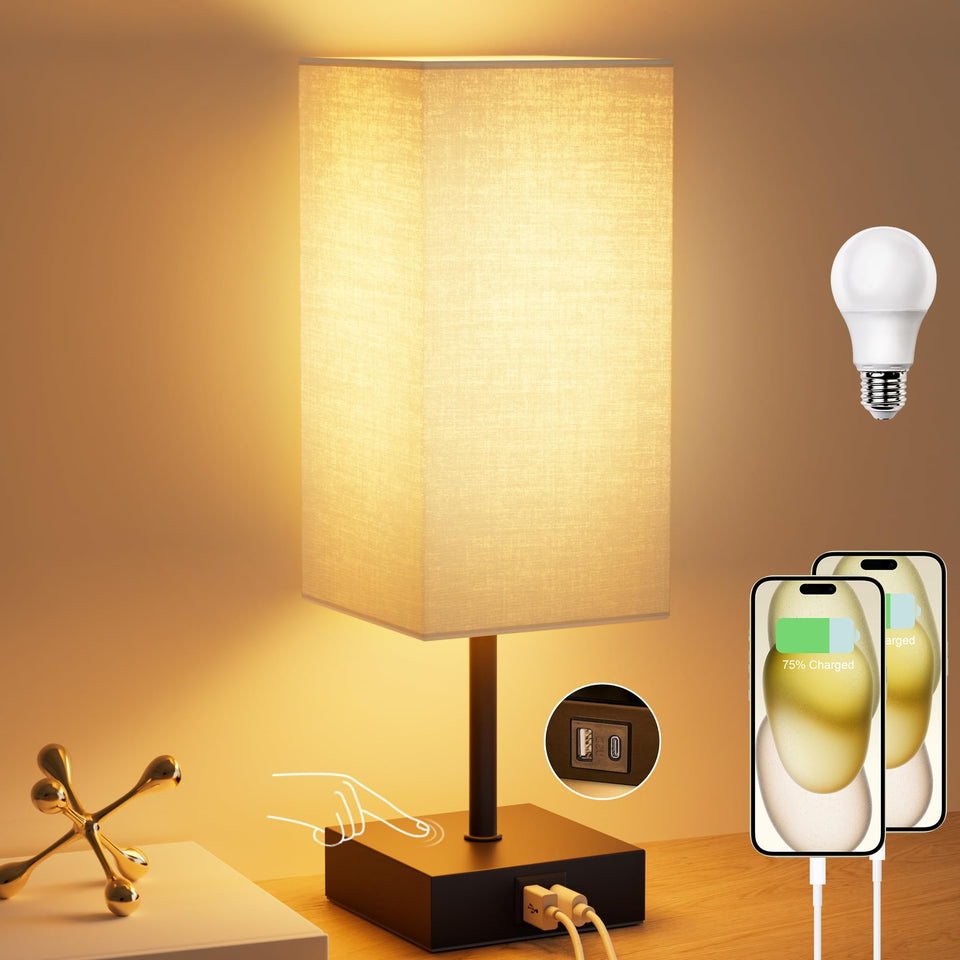 Sailstar beige bedside lamp on nightstand adds warm glow
