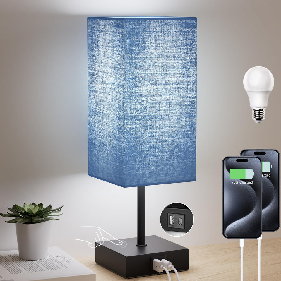 Sailstar navy blue bedside lamp with shade for calming bedroom ambiance