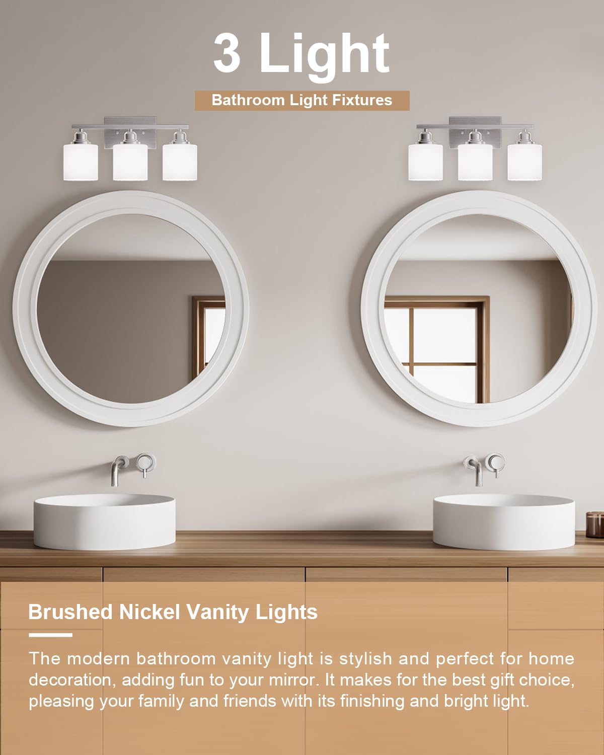 Sailstar brushed-nickel bathroom light with modern corrosion resistance
