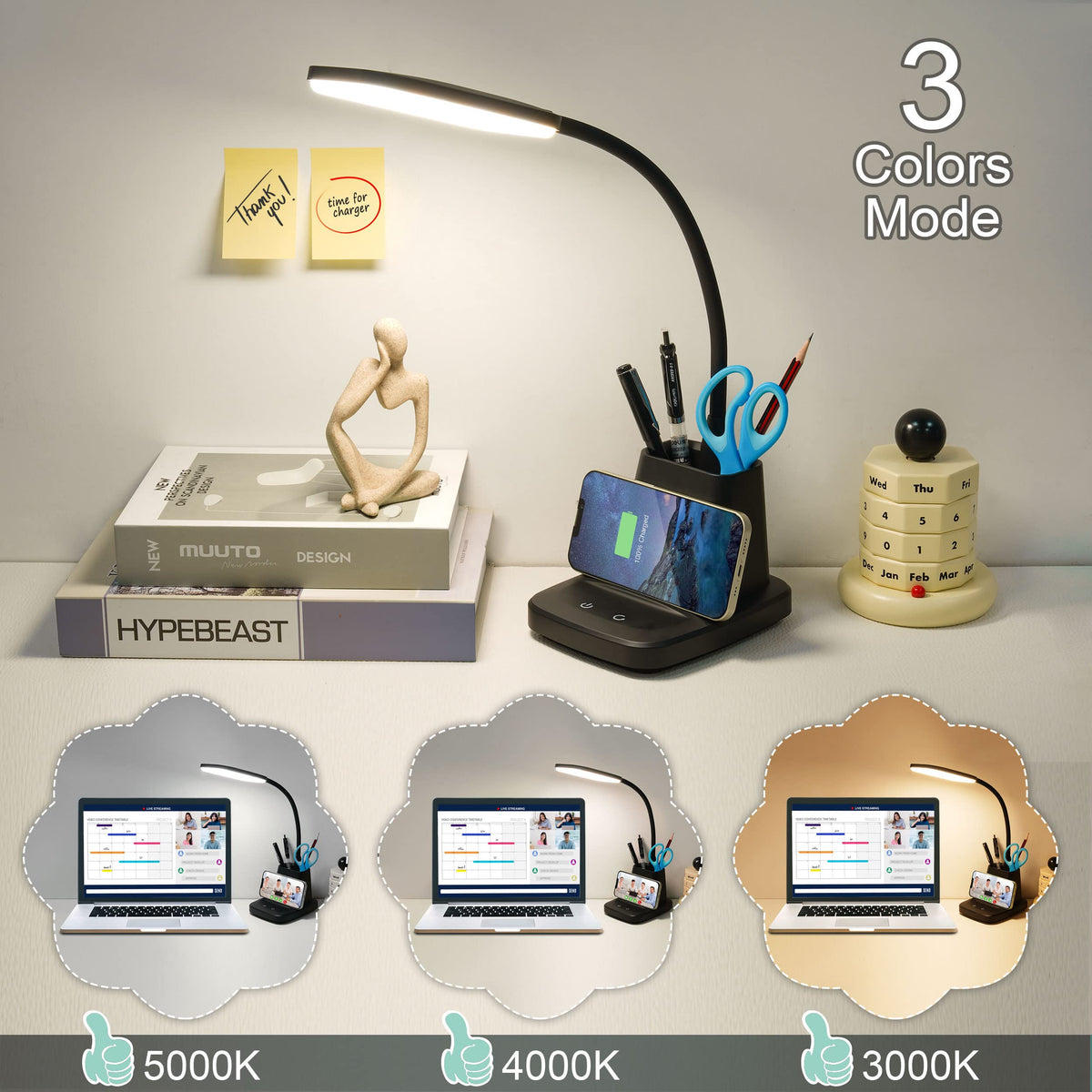 Sailstar Desk Lamp color modes for warm to daylight lighting.