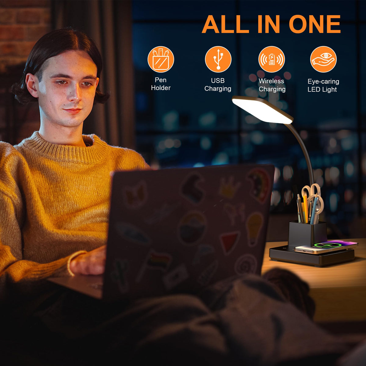 Sailstar Desk Lamp dimmable touch control for easy brightness adjustment.