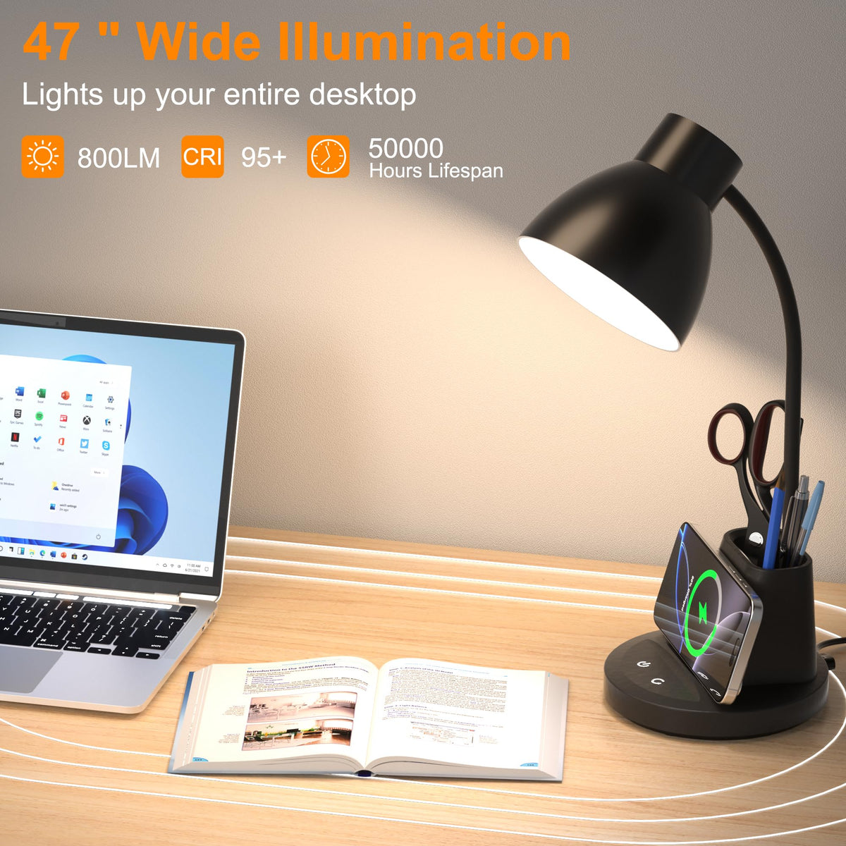 Sailstar LED desk lamp with stepless dimming from 5 to 100 percent.