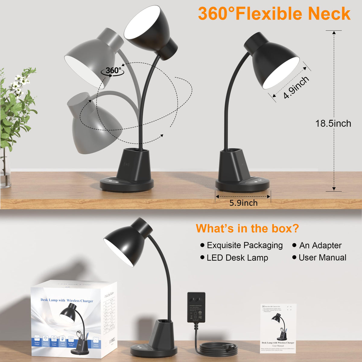 Sailstar lamp features a flexible 360-degree gooseneck for precise light.