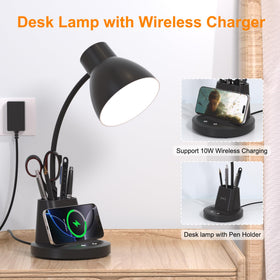 Sailstar desk lamp wireless charging pad powers compatible devices while you work.