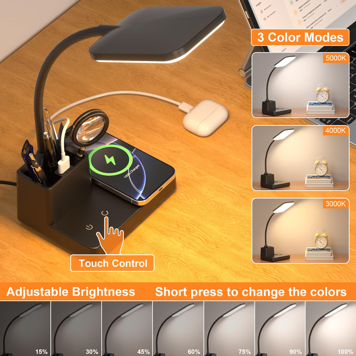 Sailstar Desk Lamp with pen holder keeping your desk organized.