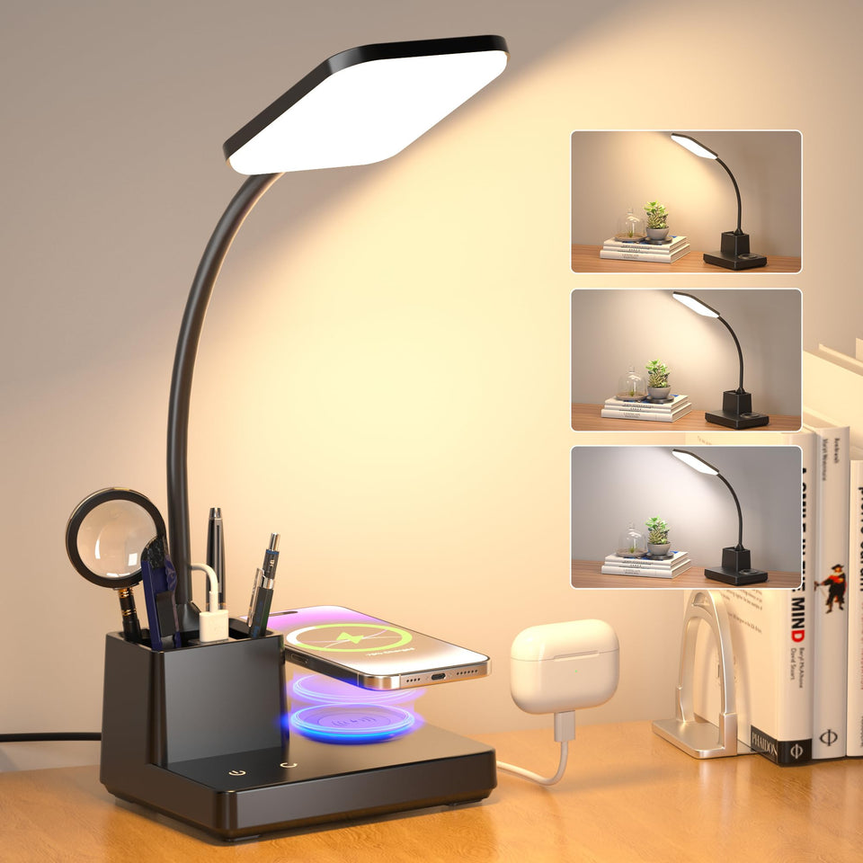 Sailstar Desk Lamp with wireless charger for clutter-free charging at the workstation.