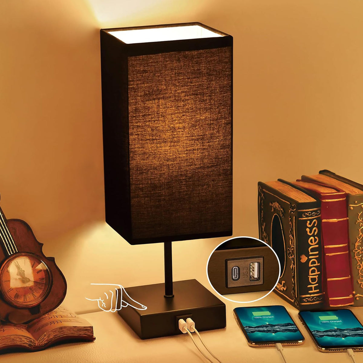 Sailstar table lamp base and shade offer a minimalist glow for relaxing bedrooms.