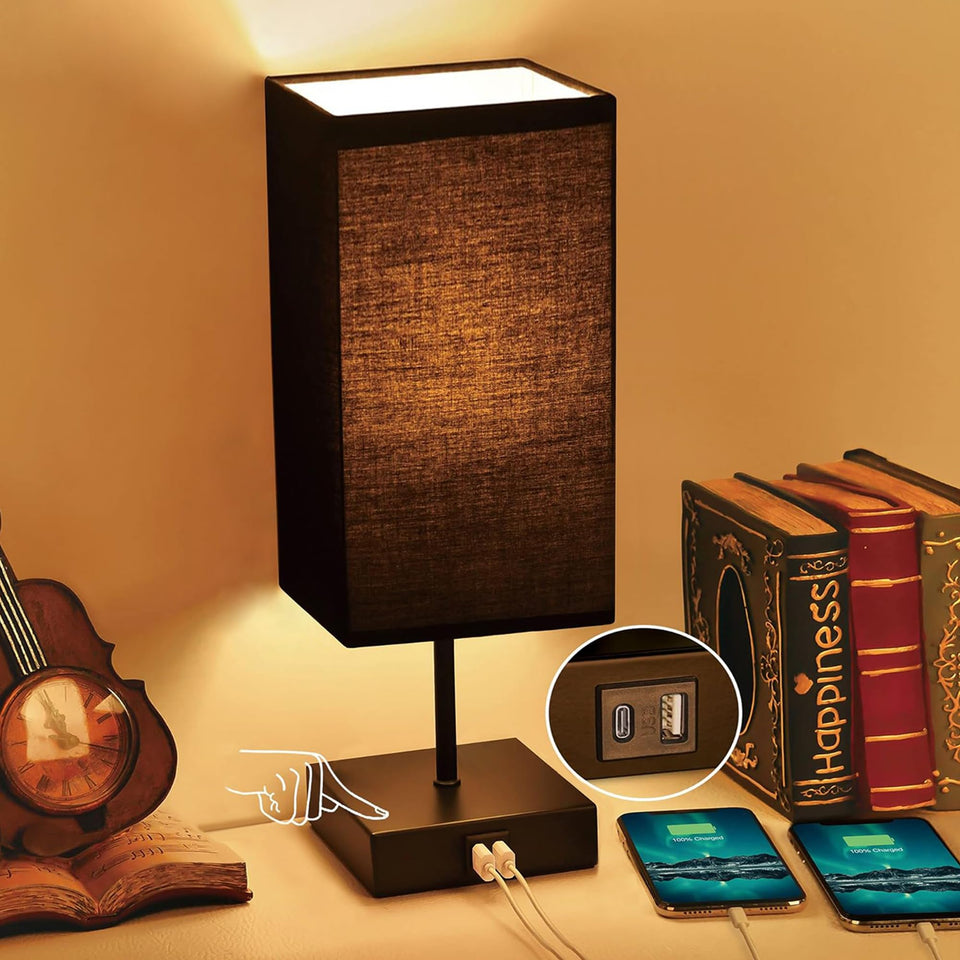 Sailstar table lamp base and shade offer a minimalist glow for relaxing bedrooms.