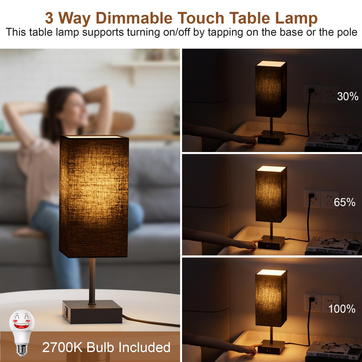 Sailstar table lamp USB port side view enables convenient charging.