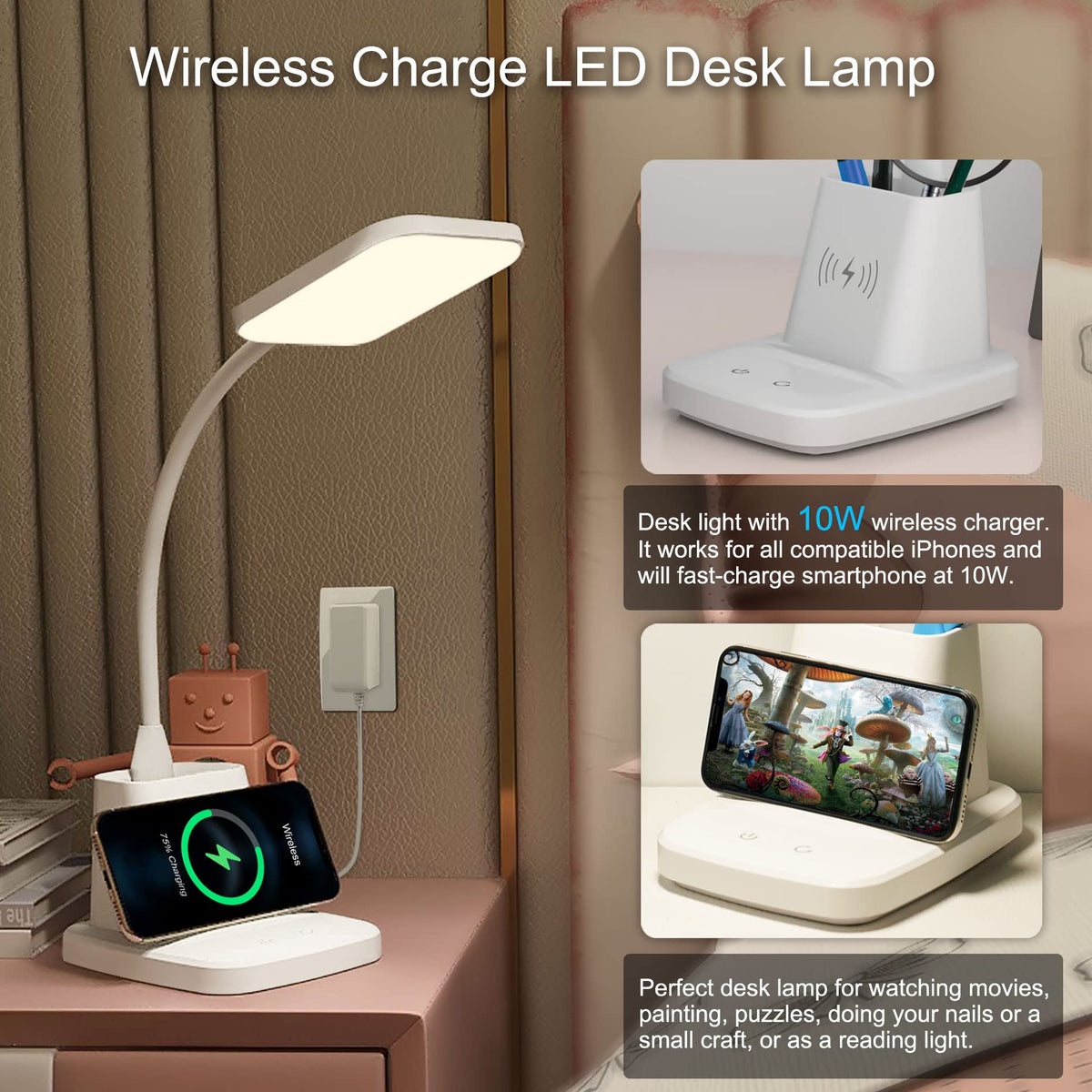 Sailstar white desk lamp with pen holder keeps workspace organized