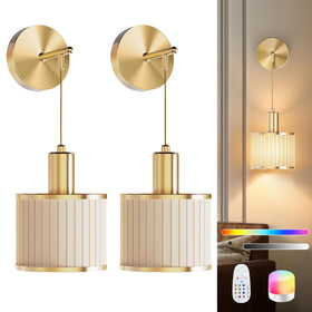 SAIMAND battery wall sconce with gold frame close-up, cordless elegance.