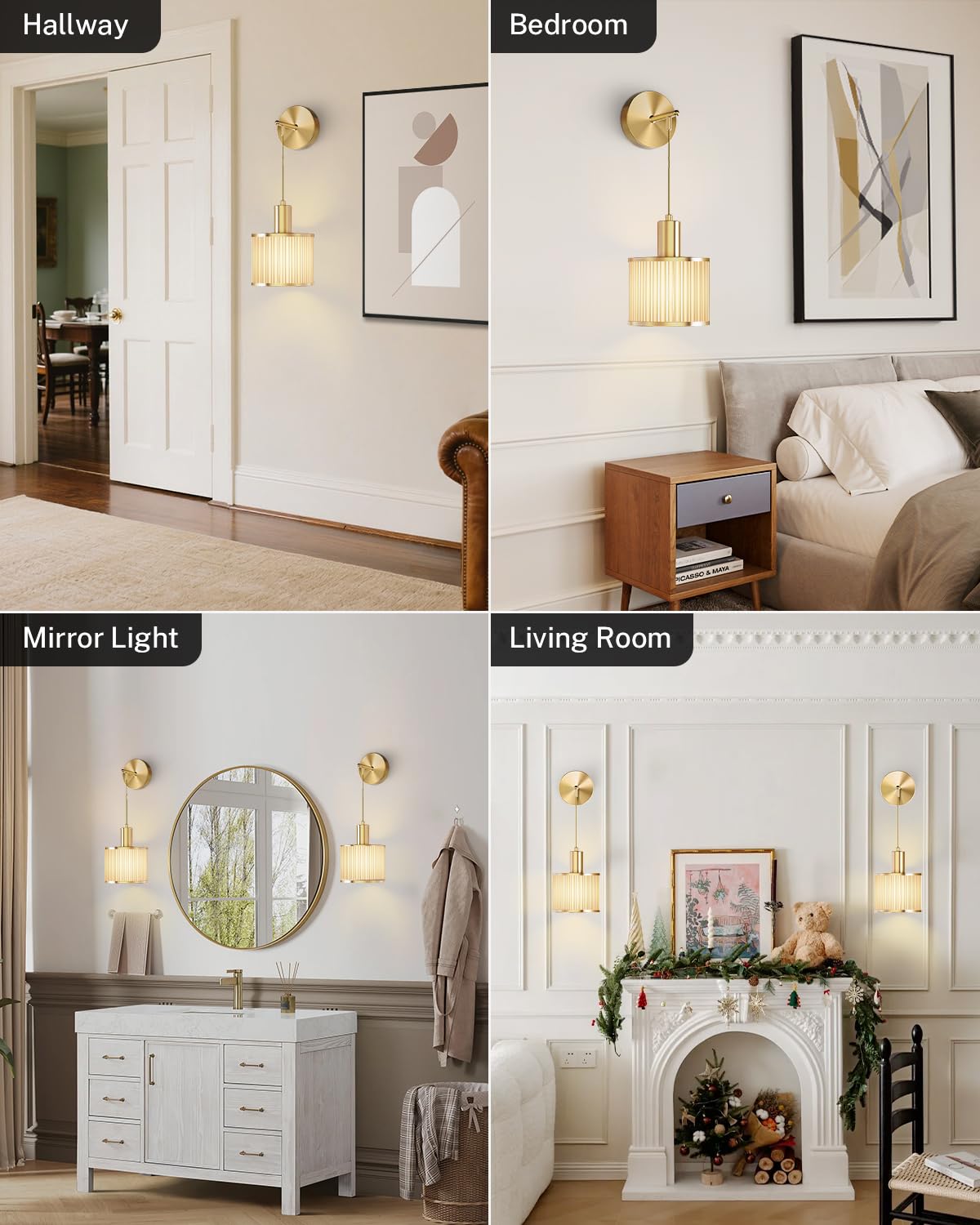 SAIMAND hallway lighting example, slender gold sconce adding decor and light.