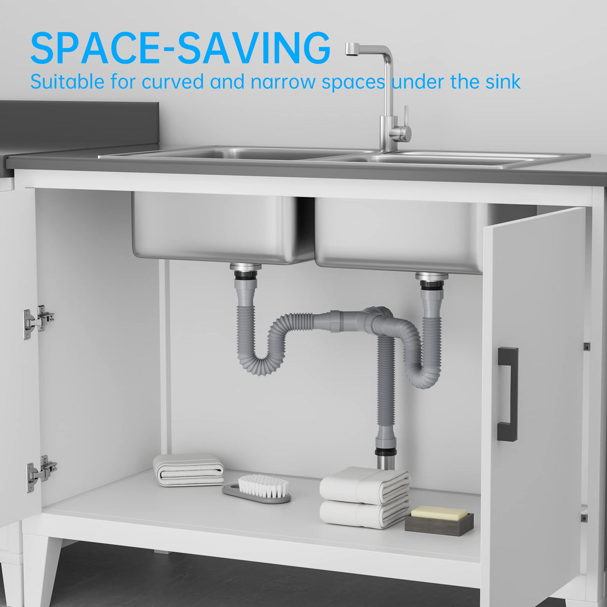SAINT NIEVE expandable P-trap length adjustment fits tight spaces.